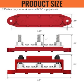 Joinfworld Bus Bar 250A 12V Power Distribution Block with 3 x 3/8"(M10) Studs Marine Bus Bar Terminal Block 12 Volt DC Battery Busbar with Cover - Negative&Positive