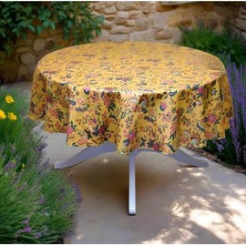 Le Cluny, Versailles Yellow French Provence 100 Percent Coated Cotton Tablecloth, 70 Inch Round