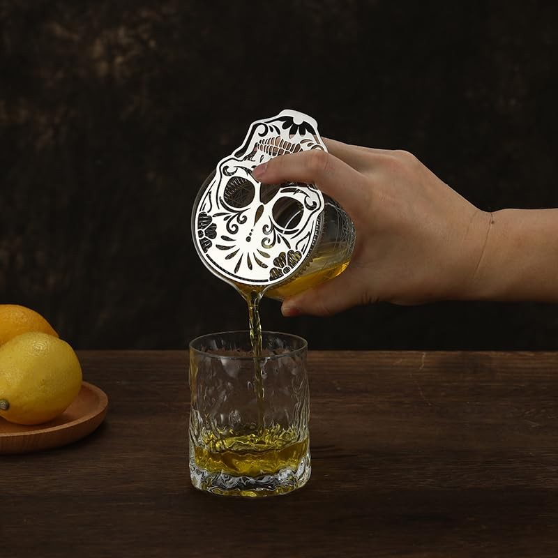 Stainless Steel Cocktail Strainer Hawthorne Strainer with Skull Design (Stainless