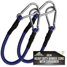 SOL 2pk 30cm Heavy Duty Bungee Cord with Carabiner - Strong Elastic Straps for Camping, Tarpaulin, Bike, Roof Rack, and Luggage - Secure Clips and Durable Build