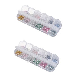 Healeved 2pcs Nail Rhinestones for Art Color Mixed Decorations Clear Container for Nail Designs and DIY Crafts