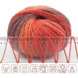 2 Skeins Rainbow Soft Yarn, 100% Wool, Gradient Multicolor Yarn for Crochet, Knitting, Total Length 180m × 2.50g×2) (3#)