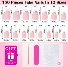 LoveHome 150pc French Tips Press on Nails Short Almond Fake Nails with Glue Tab, Nude Short Nails Press on Nail Almond Glue on Nails Glitter White French Acrylic Nail Artificial Fingernail for Women