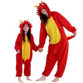 COOKY.D Unisex Animal Adults Hooded Cosplay Pyjamas All in One Parents Jumpsuit Gaming Costume Mother Sleepsuit Family Outfits,Dragon L