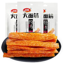 5 Pack Spicy Strip, Gift Packages, WeiLong Latiao, Spicy Gluten, Vegan - Kosher - Gluten-Free - Non-GMO Mo Yu Shuang, 豆制品, A small package of 65g*5pack, enjoy delicious food anytime. (大面筋)