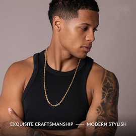 Caijewl Mens Gold Rope Chain | Stainless Steel Gold Plated | Waterproof & Tarnish Resistant | Heavy Jewellery for Men (5mm wide, 30.0 Inches)