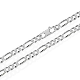 NKlaus Genuine 925 Sterling Silver Figaro Chain 6x Diamond-Coated 7.00 mm Wide, Sterling Silver