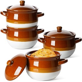 LE TAUCI French Onion Soup Bowls with Lid, 22 Oz French Onion Soup Crocks Oven Safe Ceramic Soup Bowls with Handles for Soup, Chili, Beef Stew, Cereal, Pot Pies, Set of 4