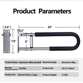 Tuntrol 2pcs 23.6 inch Foldable Handicap Grab Bars with Anti Slip Rubber Grip, Toilet Safety Hand Rails for Elderly Seniors Disabled, Shower Bathroom Accessories…