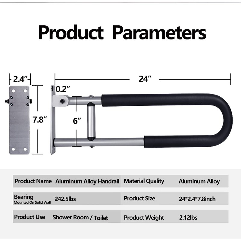 Tuntrol 2pcs 23.6 inch Foldable Handicap Grab Bars with Anti