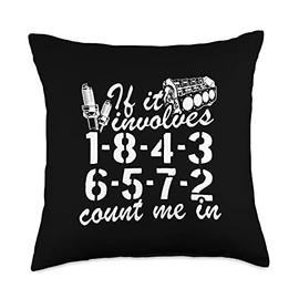 V8 Drag Racing & Funny Mechanic Gifts Men Women If It Involves 1-8-4-3-6-5-7-2 Count Me in V8 Car Guy Garage Throw Pillow, 18x18, Multicolor
