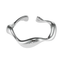 QueenBee 14K Gold and Silver Wave Ring | Trendy Curve Glossy Adjustable Band | Hypoallergenic Stackable Asymmetric Jewelry | Minimalist Girly Rings for Stacking | Non-fading Non-tarnish Gold Silver Jewelry | Gold Silver Jewelry Birthday Gift | Mother's D