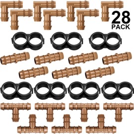 28 Pieces Drip Irrigation Connectors Fittings Kit 1/2 Inch Lawn Tubing Fittings Set Including 7 Tees, 7 Couplings, 7 Elbows and 7 End Cap Plugs Drip Irrigation Barbed Connectors for Compatible Drip