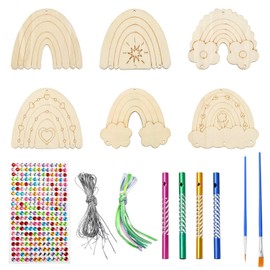 Ipotkitt 12pcs Boho Theme Wooden Rainbow Wind Chime Kits Weather Wood Cutouts Unfinished Hanging Ornaments for DIY Craft Supplies Garden Room Decor