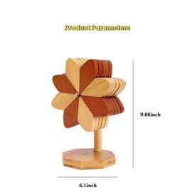 Natural Wooden Windmill Shaped Foldable Trivet Set for Hot Dishes,4 Reusable Heat Resistant Anti-Scald Pot Holders+1 Stand,Decorative Kitchen Tri-Pad for Hot Pot/Skillet/Teapot