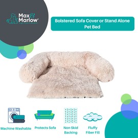 Max & Marlow Plush Faux Fur Bolstered Sofa Cover and Pet Bed Beige, Medium