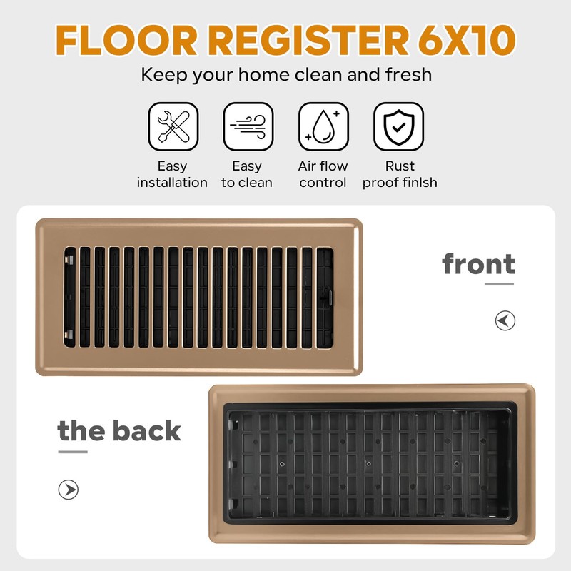 6x10 Floor Register, 4 Pack Brown Floor Vent Covers, Heavy
