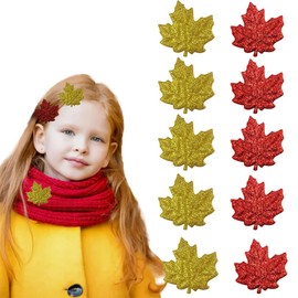 10 Pcs Maple Leaf Hair Clips Glitter Fall Leaf Shaped Hair Barrettes Thanksgiving Day Hair Accessories for Women Girls Autumn Harvest Festive Party Hair Decorations Party Favors, 2 Colors