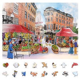 Graphinee 1000 Pieces Jigsaw Puzzles for Adults, Boston Bazaar Puzzle, Unique Shape Puzzles for Family Friends Challenging Games