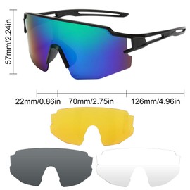 TaimeiMao Cycling glasses for men and women, with 3 interchangeable lenses, UV 400 protection, fast sunglasses, cycling glasses, sports glasses, for outdoor sports, cycling, road bike, running, golf,