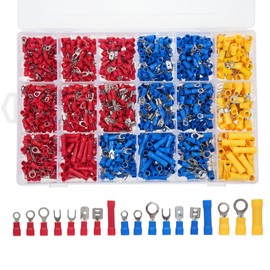1200PCS Cold Pressure Terminal Set Electrical Wire Connectors, Insulated Wire Crimp Terminals, Mixed Butt Ring Fork Spade   Piggy Back Quick Disconnect Assortment Kit