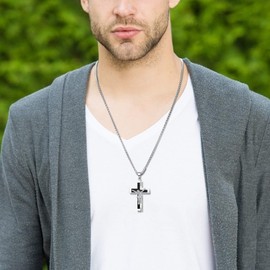 YL Men's Crucifix Necklace Stainless Steel Jesus Cross Pendant Black Christ Lord's Prayer Jewelry