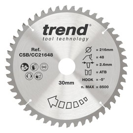 Trend CSB/CC21648 CraftPro Saw Blade Crosscut 216mm x 48 Teeth x 30mm