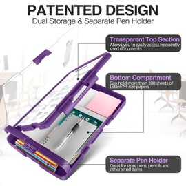 Sooez Original Clipboard with 2 Storage & Pen Holder, Heavy Duty Clip Boards 8.5x11 with Dual Storage, Clearview Dry Erase Coach Clipboard with Real Hinge, High Capacity, School & Office Supplies