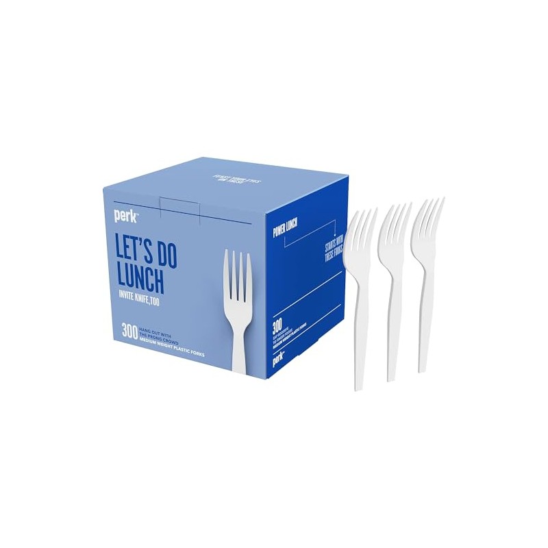 Perk Polystyrene Fork, Medium-Weight, White, 300/Pack (PK56401)