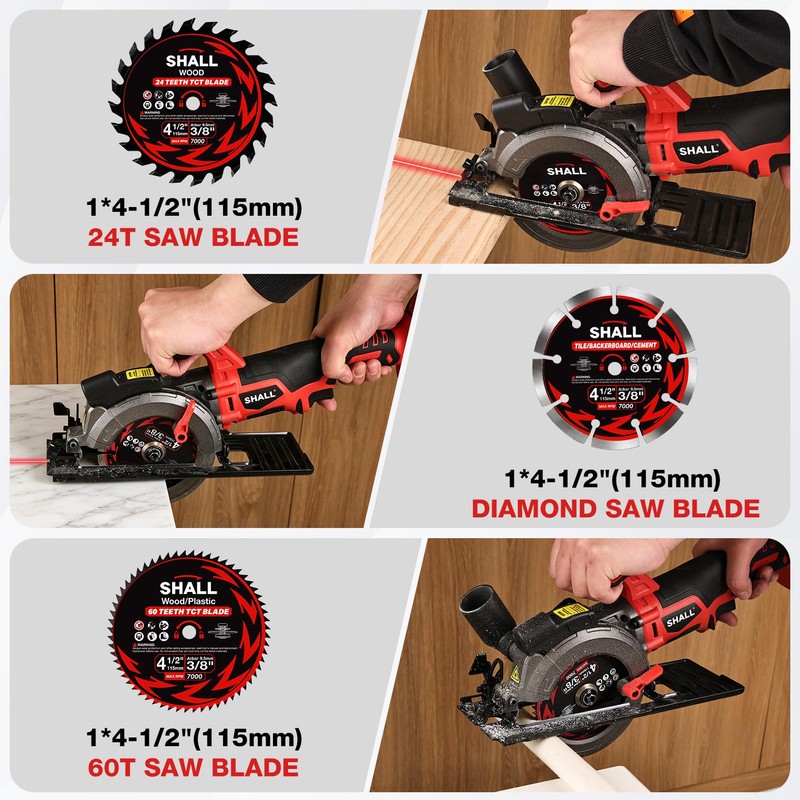 SHALL 20V Cordless Mini Circular Saw, 4-1/2’’ 4000RPM Power Circular