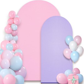 Bouiexye Wedding Arch Backdrop Cover, 6FT 7.2FT Purple Pink Spandex Fitted Arch Backdrop Stand Set of 2 for Wedding Birthday Baby Shower Banquet Ceremony Decoration