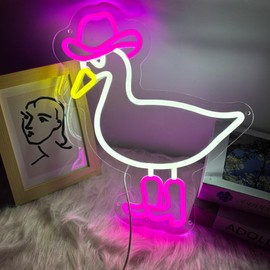 Duck Neon Sign for Wall Decor, Cowgirl Duck Neon Light with Dimmer and USB, Gift for Girls Led Light Up Sign for Bar, Hotel, Cafe, VIP Room, Home Decoration