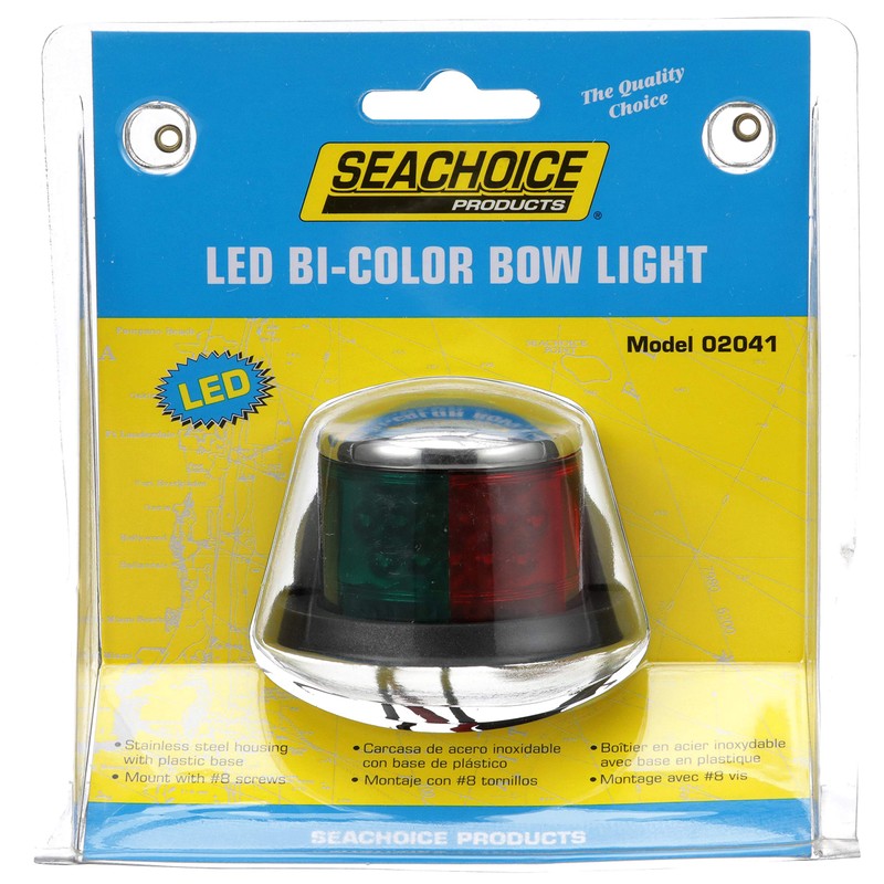 SEACHOICE LED Bow Light, Marine Navigation, Chrome Bi-Color, 2-Mile Visibility