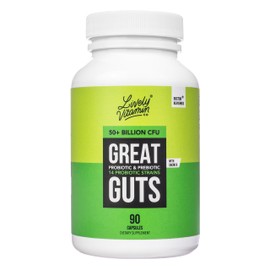 LIVELY VITAMIN CO. Great Guts Probiotic 50 Billion CFU Probiotic - Balance Gut Microbiome, GI Tract, Inflammation, Indigestion, Reflux, Upset Stomach, & Diarrhea - 90 Caps
