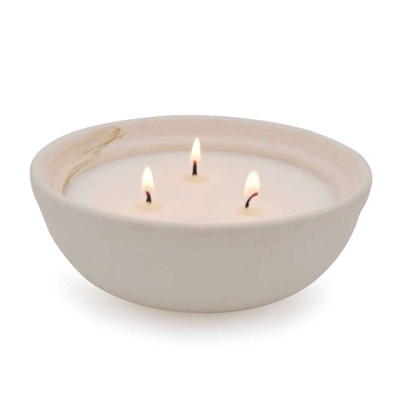 Citronella Candles in Coarse Pottery Container, Natural Soy Wax Candle