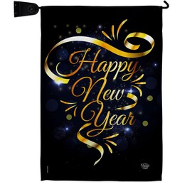 Gold Happy New Year Garden Flag Set Mailbox Hanger Clock Countdown Champagne Party Fireworks Celebrate Small Decorative Gift Yard House Banner Double-Sided Made In USA 13 X 18.5