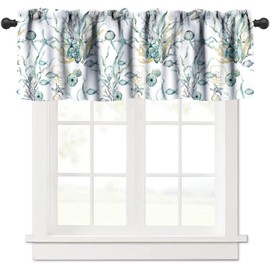 Llylumty Ocean Beach Valances for Kitchen,Watercolor Underwater Gold Shell Coral Underwater Animals Plant Seaweed Home Decor Rod Pocket Window Drapes for Kitchen Bedroom 54x18in