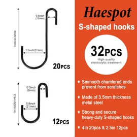 Black S Hooks for Hanging Plants, Metal Hooks for Hanging, Small S Hooks for Hanging Heavy Duty,022