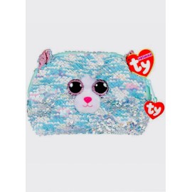 TY Fashion Blue Flippy Sequin Accessory Bag, Pencil, Cosmetic Bag Whimsy the Cat