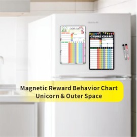 Chores Chart for Two Kids at Home - Behavior Chore Charts for Boys and Girls at Home Schedule Task Board Magnet Backing for Fridge 2 Pack Dinosaur & Colorful Flag Stars