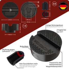 WEIDEBACH® Stable & Safe Trolley Jack Rubber Pad with 5 x Valve Caps, Universal Rubber for Trolley Jack and Lifting Platform, Non-Slip Rubber Pad Trolley Jack, Trolley Jack Pad