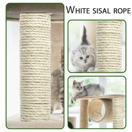 Natural Sisal Rope 1/4 Inch 6mm 98-Feet for Cat Scratching Post Tree Tower Replacement Repair and Replace, DIY Hemp Twine Rope for Cat Scratching Furniture Window Perch and Crafts Gardening
