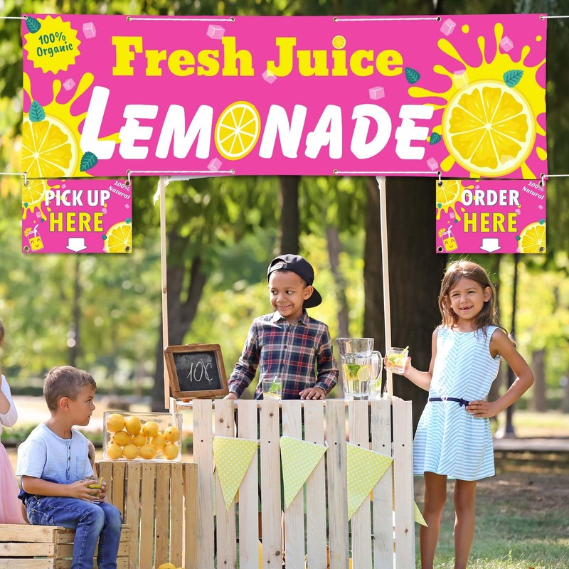 Lemonade Stand Supplies 3x10 ft Lemonade Stand Banner with Order