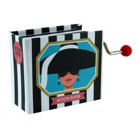 Hand-cranked music box/musical box in the shape of a book made of illustrated cardboard with 18-note musical mechanism - Moon River (Henry Mancini)