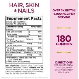 Nature’s Bounty Advanced Hair Skin and Nails Vitamin 2x Biotin Strawberry Gummies 180 Caplets