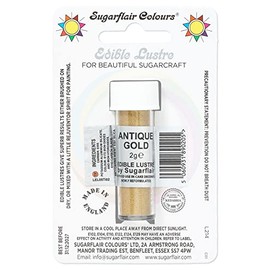 Sugarflair Antique Gold Edible Lustre Dust (E171 Free), Add a Lustrous Shine to Cakes or Decorations. Brush On or Add Rejuvenator to Create Eye-Catching Edible Paint- 2g