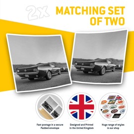 Square Stickers (Set of 2) 7.5cm BW - Classic Muscle Car Sunset Fun Decals for Laptops,Tablets,Luggage,Scrap Booking,Fridges, #39742