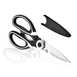 21 cm Kitchen Scissors, Kitchen Scissors with Sheath, for Meat, Vegetables, Fruits, Black and White