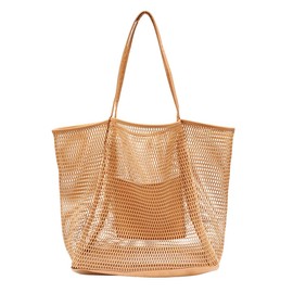 CENPEK Beach Bag Large Mesh Beach Tote Bag For Women With Zip Pocket, Summer Reusable Shopping Shoulder Handbag