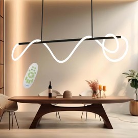 Huilefu Modern Led Chandelier,Pendant Light Remote Dimmable Hanging Light Ceiling Light Fixture Dinning Room Light Island Lights for Dining Room Kitchen Island Bar,Height Adjustable (Black, 47.2 in)